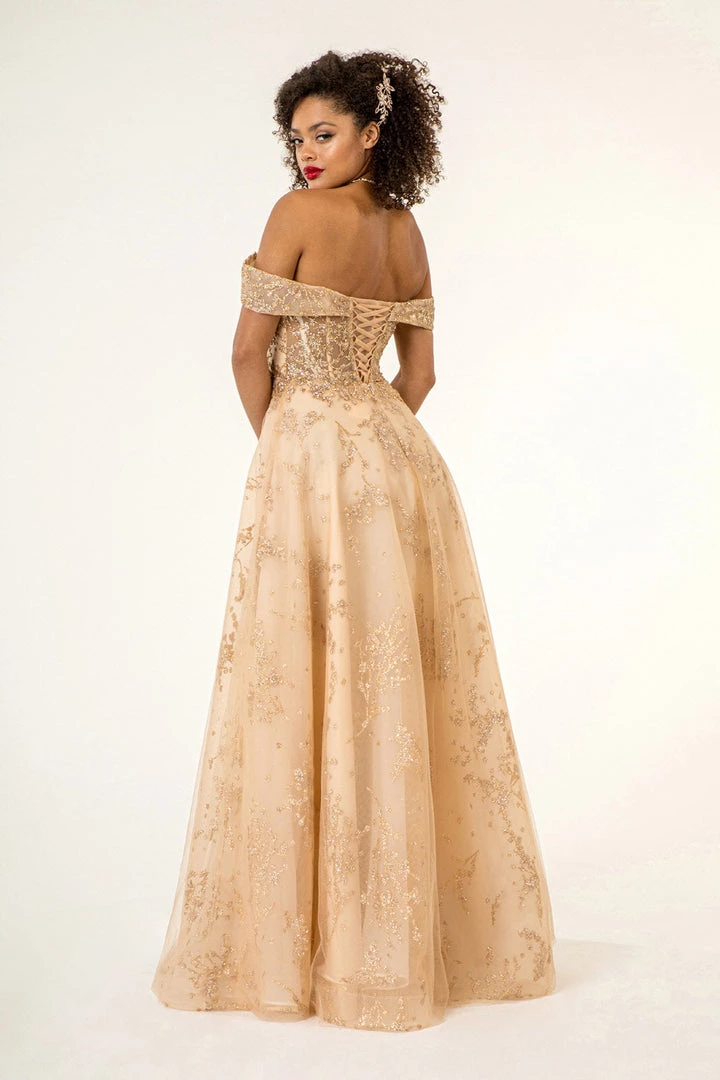 Prom Off Shoulder Glitter Gown By Elizabeth K GL1922 4 Prom Off Shoulder Glitter Gown By Elizabeth K GL1922