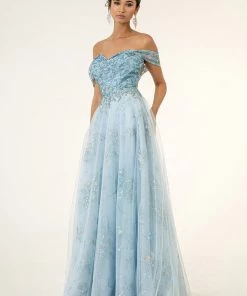 Prom Off Shoulder Glitter Gown By Elizabeth K GL1922 14 Prom Off Shoulder Glitter Gown By Elizabeth K GL1922