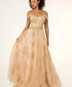 Prom Off Shoulder Glitter Gown By Elizabeth K GL1922