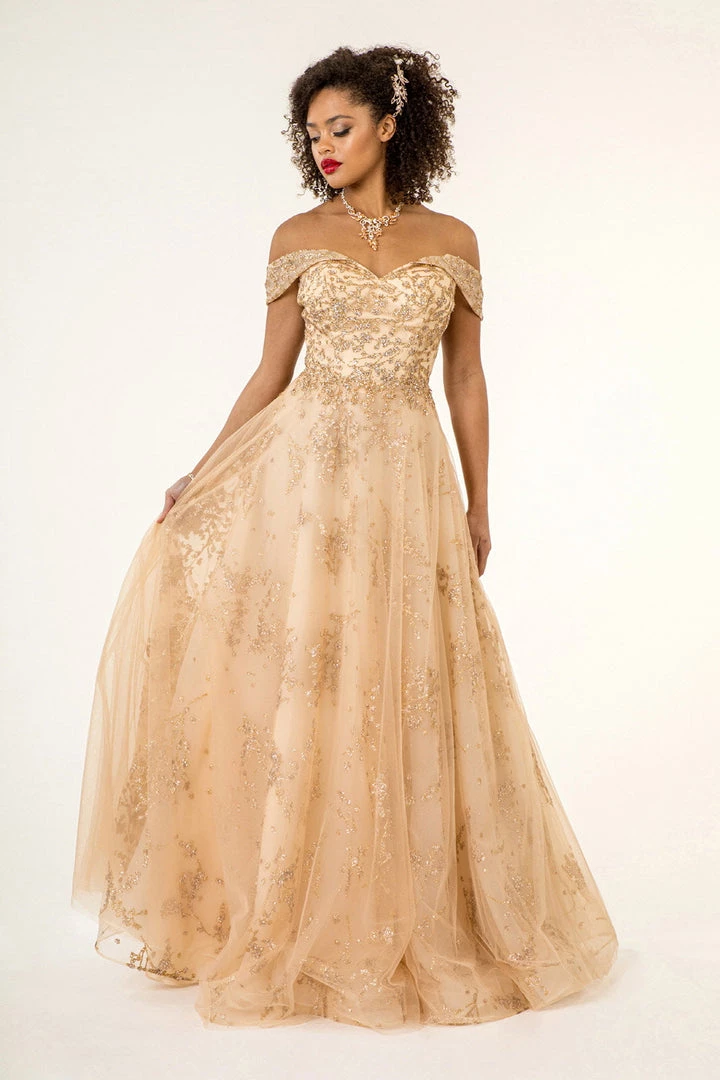 Prom Off Shoulder Glitter Gown By Elizabeth K GL1922 3 Prom Off Shoulder Glitter Gown By Elizabeth K GL1922
