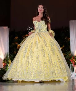 Off Shoulder Glitter Print Ball Gown By Elizabeth K GL2910