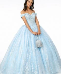 Off Shoulder Glitter Print Ball Gown By Elizabeth K GL2910