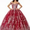 Off Shoulder Glitter Print Ball Gown By Elizabeth K GL2910