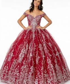 Off Shoulder Glitter Print Ball Gown By Elizabeth K GL2910