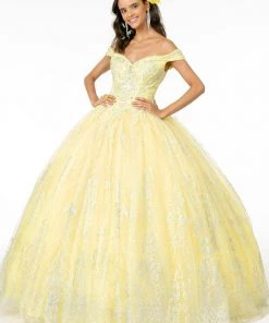 Off Shoulder Glitter Print Ball Gown By Elizabeth K GL2910