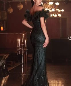 Off Shoulder Glitter Print Gown By Cinderella Divine J818 Prom