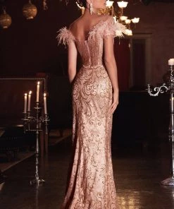 Prom Off Shoulder Glitter Print Gown By Cinderella Divine J824