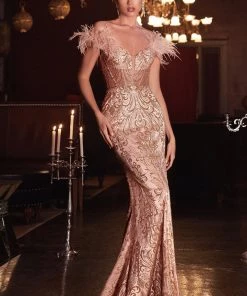 Prom Off Shoulder Glitter Print Gown By Cinderella Divine J824