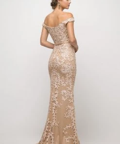 Lace Applique Off Shoulder Gown By Cinderella Divine UK012