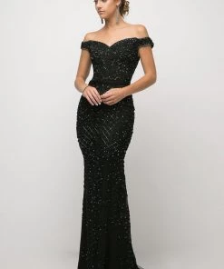 Lace Applique Off Shoulder Gown By Cinderella Divine UK012