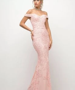 Lace Applique Off Shoulder Gown By Cinderella Divine UK012