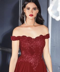 Prom Off Shoulder Lace Bodice Gown By Cinderella Divine 7258