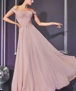 Prom Off Shoulder Lace Bodice Gown By Cinderella Divine 7258
