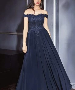 Prom Off Shoulder Lace Bodice Gown By Cinderella Divine 7258