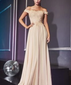 Prom Off Shoulder Lace Bodice Gown By Cinderella Divine 7258