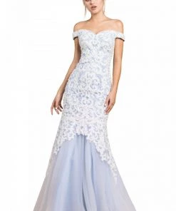 Off Shoulder Lace Mermaid Dress By Cinderella Divine A0401