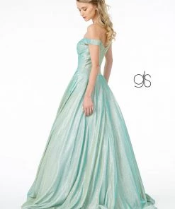 Off Shoulder Long Iridescent Glitter Dress By Elizabeth K GL2904 Prom