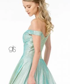 Off Shoulder Long Iridescent Glitter Dress By Elizabeth K GL2904 Prom