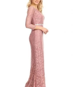 Prom Off Shoulder Long Lace Dress With Sleeves By Celavie 6343L 36 Prom Off Shoulder Long Lace Dress With Sleeves By Celavie 6343L