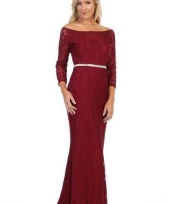 Prom Off Shoulder Long Lace Dress With Sleeves By Celavie 6343L 32 Prom Off Shoulder Long Lace Dress With Sleeves By Celavie 6343L