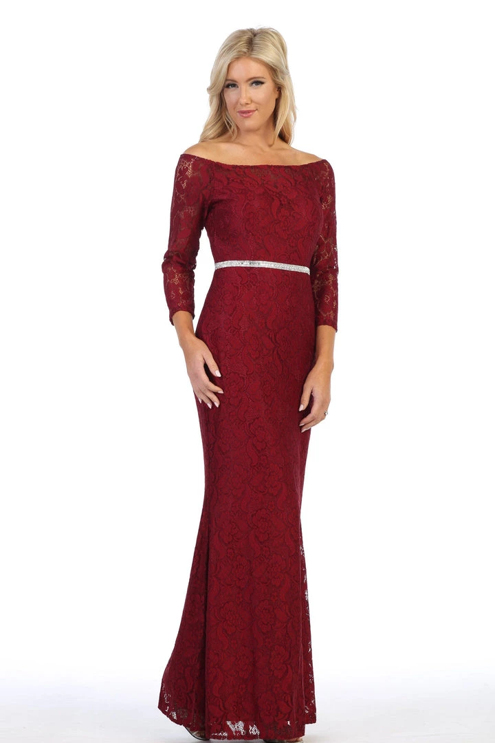 Prom Off Shoulder Long Lace Dress With Sleeves By Celavie 6343L 12 Prom Off Shoulder Long Lace Dress With Sleeves By Celavie 6343L