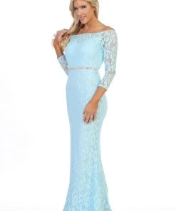 Prom Off Shoulder Long Lace Dress With Sleeves By Celavie 6343L 30 Prom Off Shoulder Long Lace Dress With Sleeves By Celavie 6343L