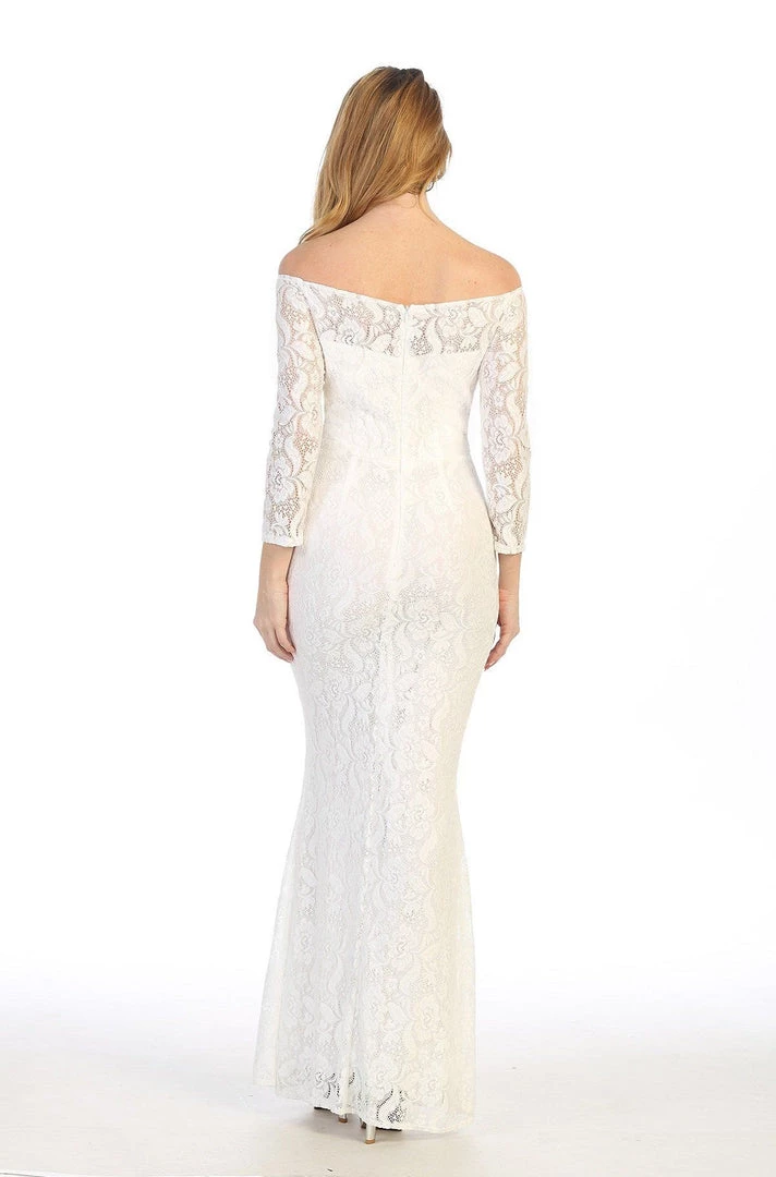Prom Off Shoulder Long Lace Dress With Sleeves By Celavie 6343L 4 Prom Off Shoulder Long Lace Dress With Sleeves By Celavie 6343L