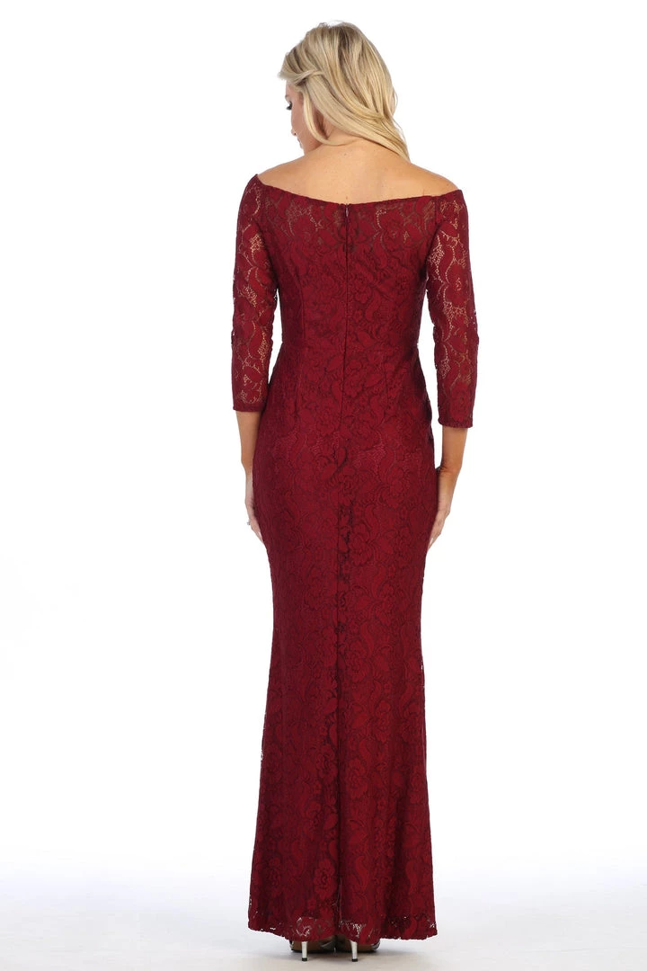 Prom Off Shoulder Long Lace Dress With Sleeves By Celavie 6343L 9 Prom Off Shoulder Long Lace Dress With Sleeves By Celavie 6343L