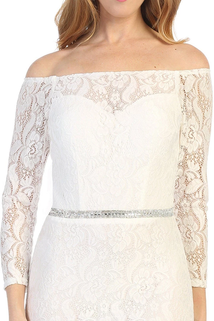 Prom Off Shoulder Long Lace Dress With Sleeves By Celavie 6343L 5 Prom Off Shoulder Long Lace Dress With Sleeves By Celavie 6343L