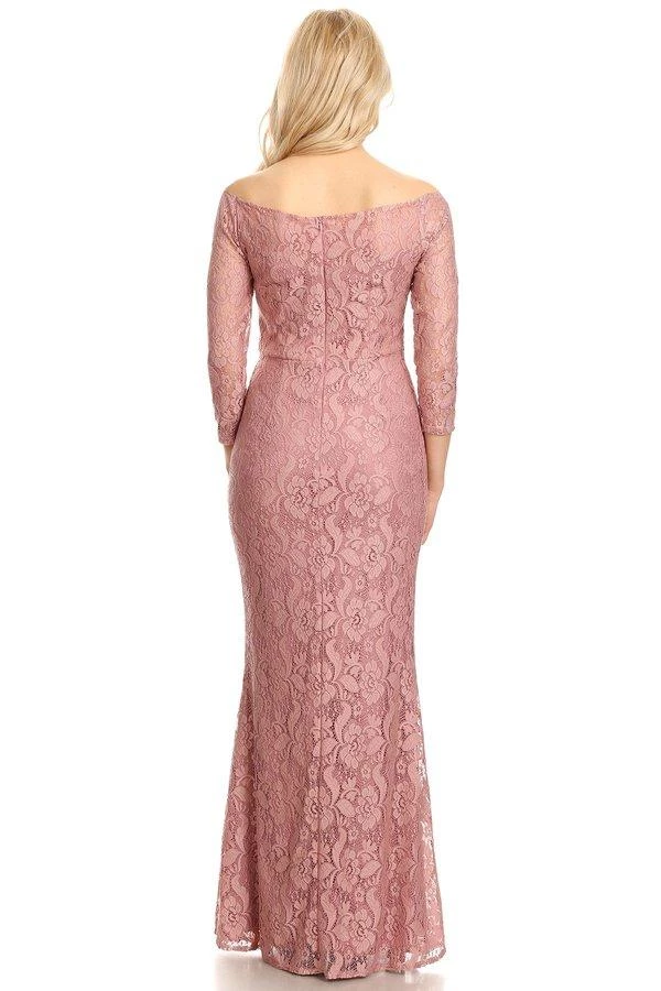 Prom Off Shoulder Long Lace Dress With Sleeves By Celavie 6343L 15 Prom Off Shoulder Long Lace Dress With Sleeves By Celavie 6343L