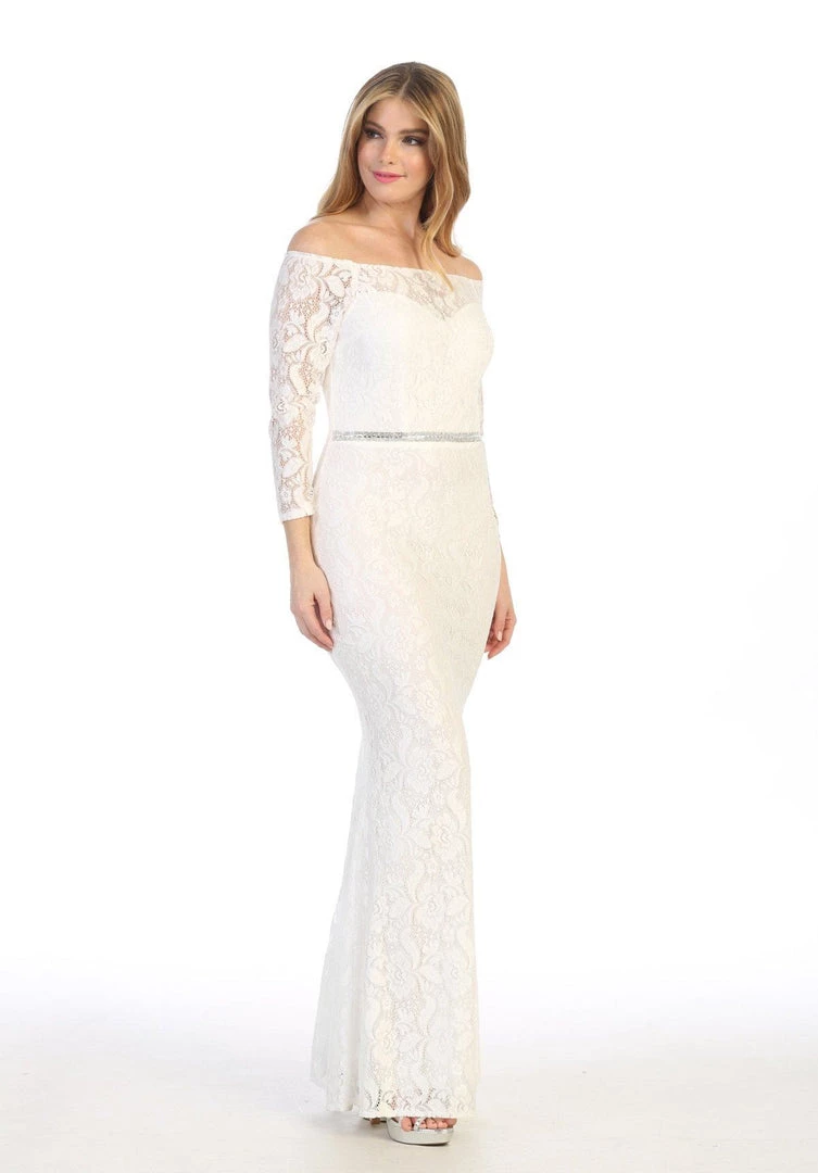 Prom Off Shoulder Long Lace Dress With Sleeves By Celavie 6343L 7 Prom Off Shoulder Long Lace Dress With Sleeves By Celavie 6343L