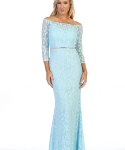 Prom Off Shoulder Long Lace Dress With Sleeves By Celavie 6343L 28 Prom Off Shoulder Long Lace Dress With Sleeves By Celavie 6343L