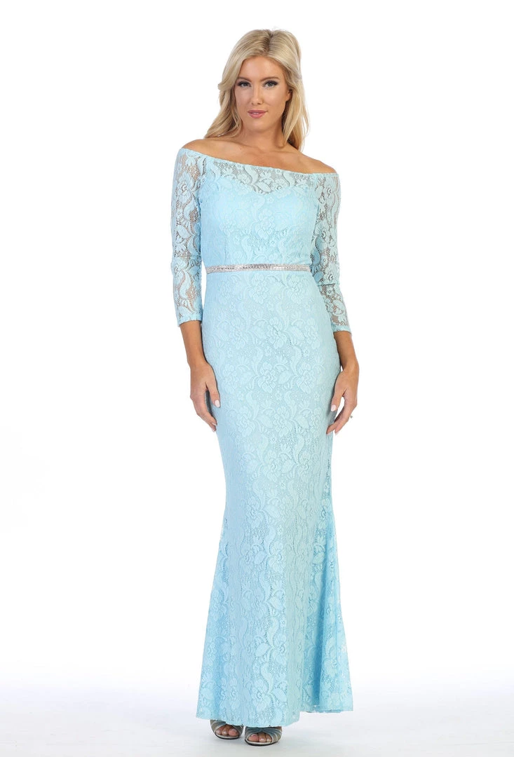 Prom Off Shoulder Long Lace Dress With Sleeves By Celavie 6343L 8 Prom Off Shoulder Long Lace Dress With Sleeves By Celavie 6343L