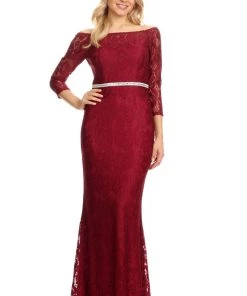 Prom Off Shoulder Long Lace Dress With Sleeves By Celavie 6343L 33 Prom Off Shoulder Long Lace Dress With Sleeves By Celavie 6343L