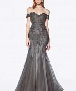 Applique Off Shoulder Mermaid Gown By Cinderella Divine KV1035