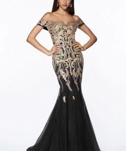 Applique Off Shoulder Mermaid Gown By Cinderella Divine KV1035