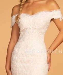 Off Shoulder Mermaid Wedding Dress With Sheer Back By Elizabeth K GL2594 12 Off Shoulder Mermaid Wedding Dress With Sheer Back By Elizabeth K GL2594