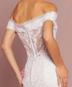 Off Shoulder Mermaid Wedding Dress With Sheer Back By Elizabeth K GL2594 11 Off Shoulder Mermaid Wedding Dress With Sheer Back By Elizabeth K GL2594