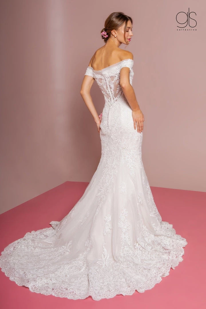 Off Shoulder Mermaid Wedding Dress With Sheer Back By Elizabeth K GL2594 4 Off Shoulder Mermaid Wedding Dress With Sheer Back By Elizabeth K GL2594