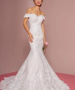 Off Shoulder Mermaid Wedding Dress With Sheer Back By Elizabeth K GL2594