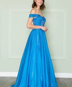 Prom Off Shoulder Rhinestone Gown By Poly USA 8890