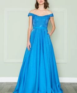 Prom Off Shoulder Rhinestone Gown By Poly USA 8890