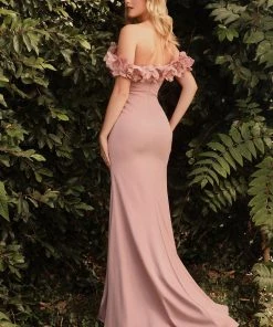 Off Shoulder Rosette Gown By Cinderella Divine CD965 Prom