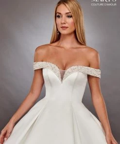 Mary's Bridal Couture Damour Collection Wedding Dresses Off Shoulder Satin Bridal Dress By Mary's Bridal MB4094