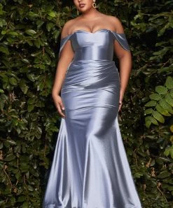 Off Shoulder Satin Gown By Cinderella Divine CH163 Prom