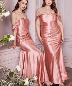 Off Shoulder Satin Gown By Cinderella Divine CH163 Prom