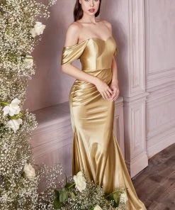 Off Shoulder Satin Gown By Cinderella Divine CH163 Prom