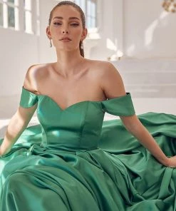 Prom Off Shoulder Satin Pocket Gown By Nox Anabel R1032