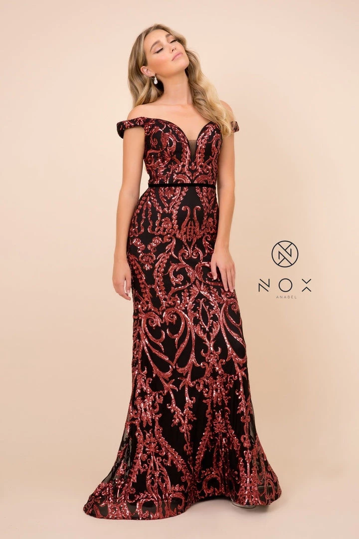 Off Shoulder Sequin Mermaid Gown By Nox Anabel P418 3 Off Shoulder Sequin Mermaid Gown By Nox Anabel P418