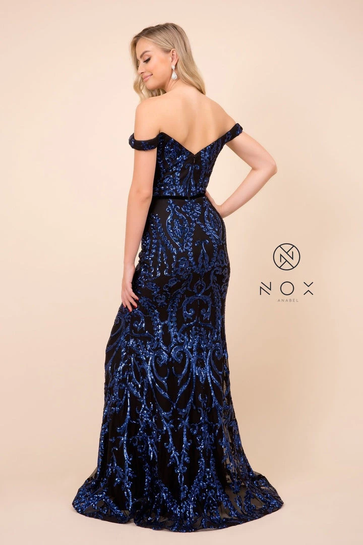 Off Shoulder Sequin Mermaid Gown By Nox Anabel P418 6 Off Shoulder Sequin Mermaid Gown By Nox Anabel P418